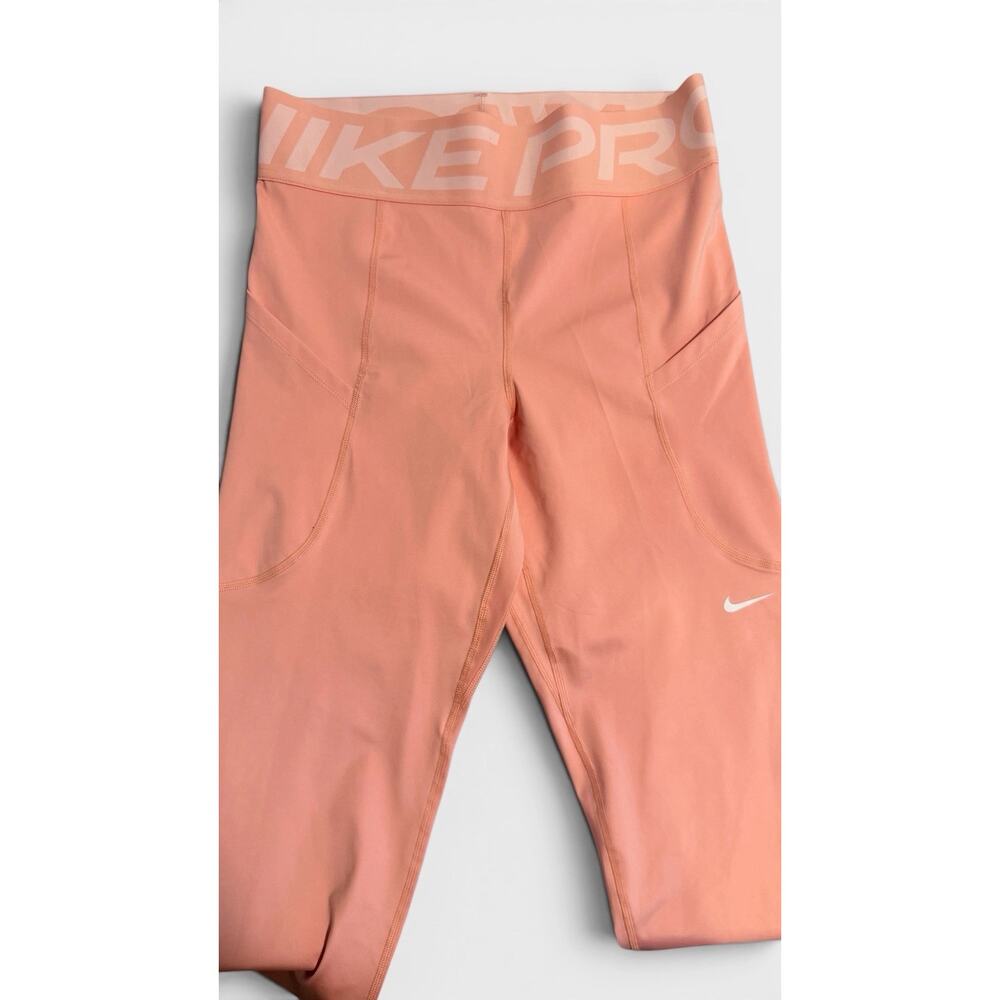 Nike Pro Dri-Fit Leggings Womens M Peach Coral Side Pocket Logo Waistband - Picture 5 of 6